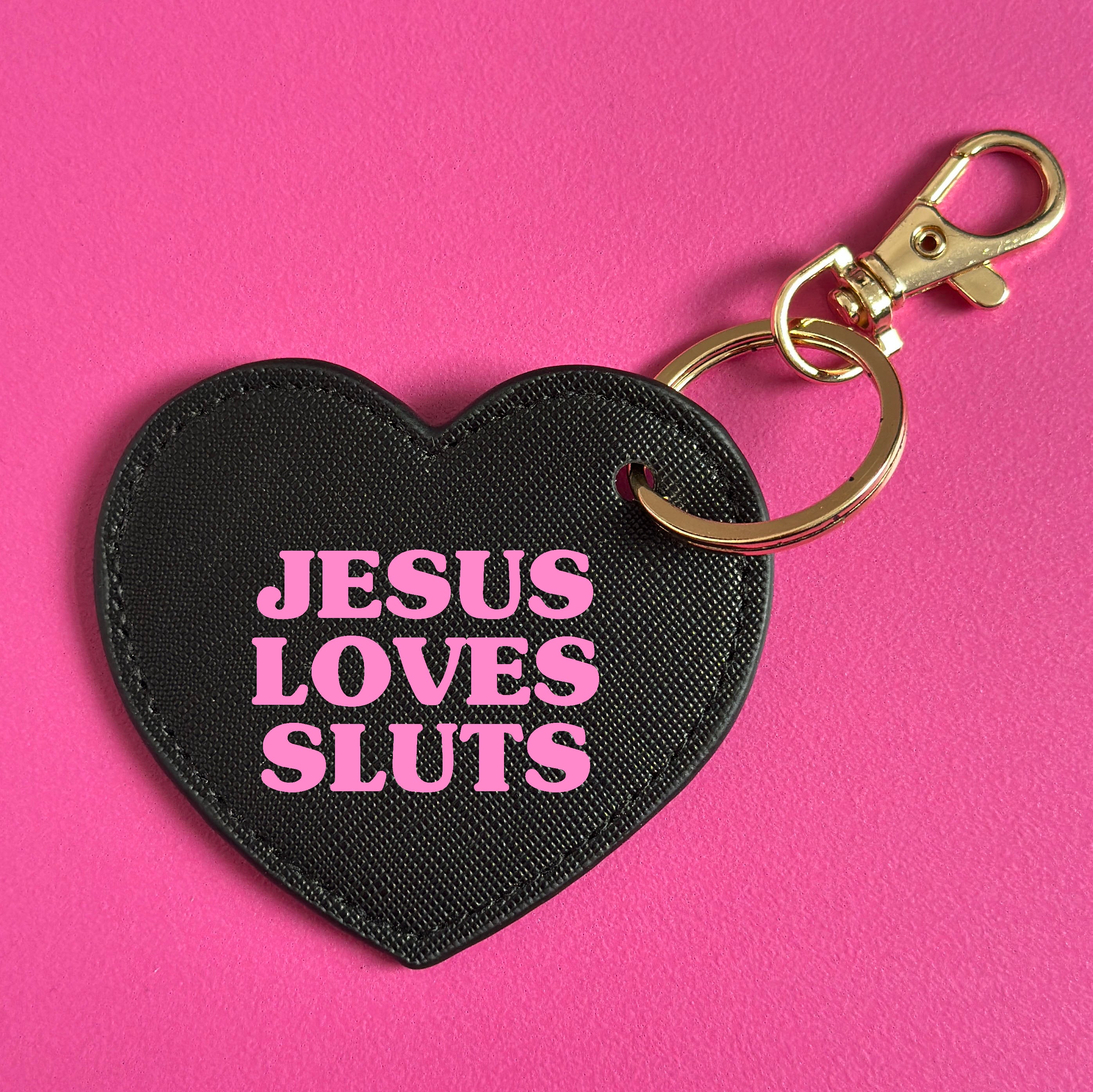 JESUS LOVES SLUTS HEART KEYRING