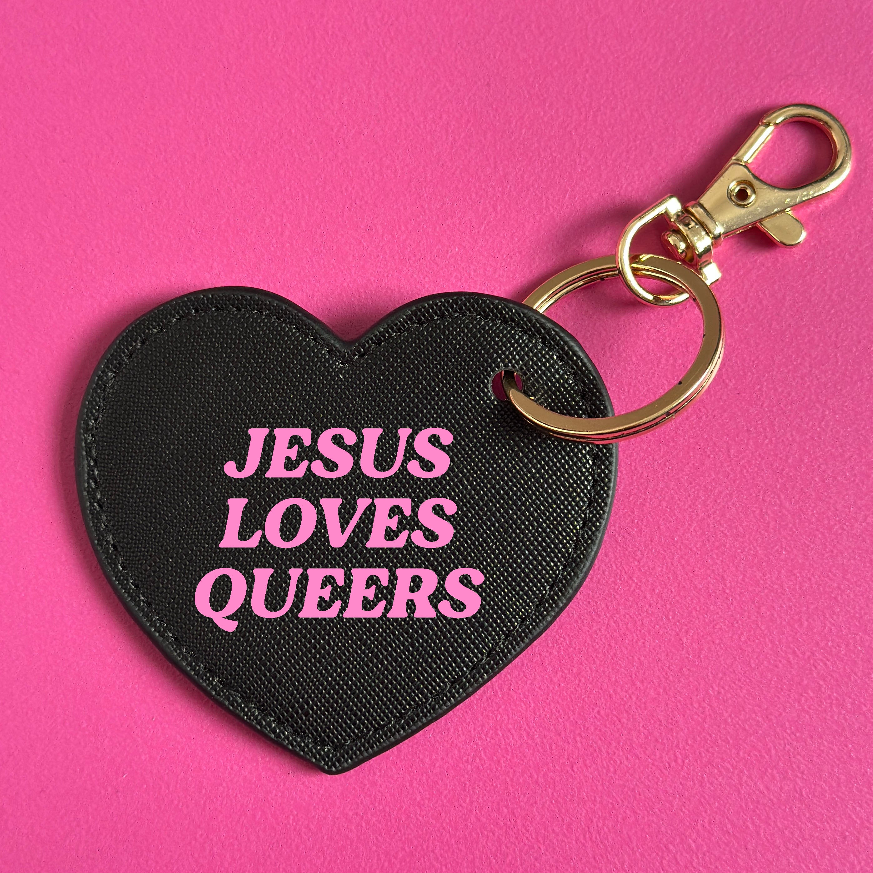 JESUS LOVES QUEERS HEART KEYRING