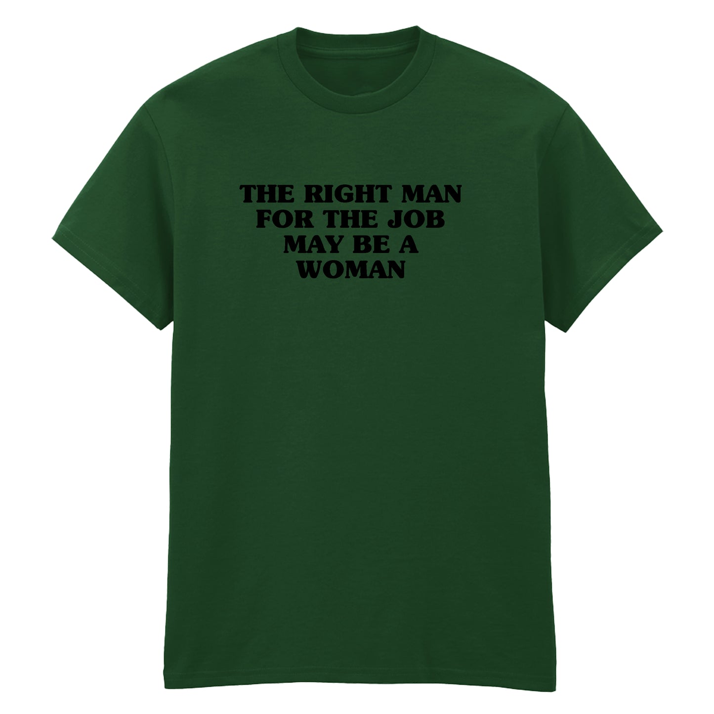 THE RIGHT MAN FOR THE JOB MAY BE A WOMAN T-SHIRT