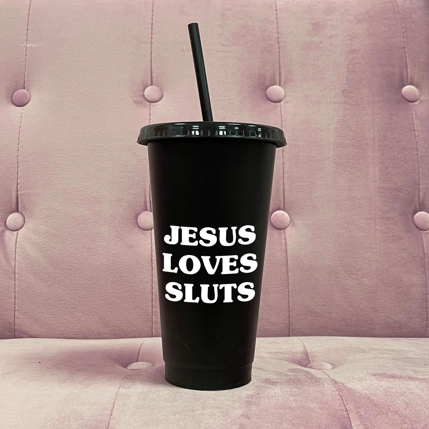 JESUS LOVES SLUTS COLD CUP TUMBLER