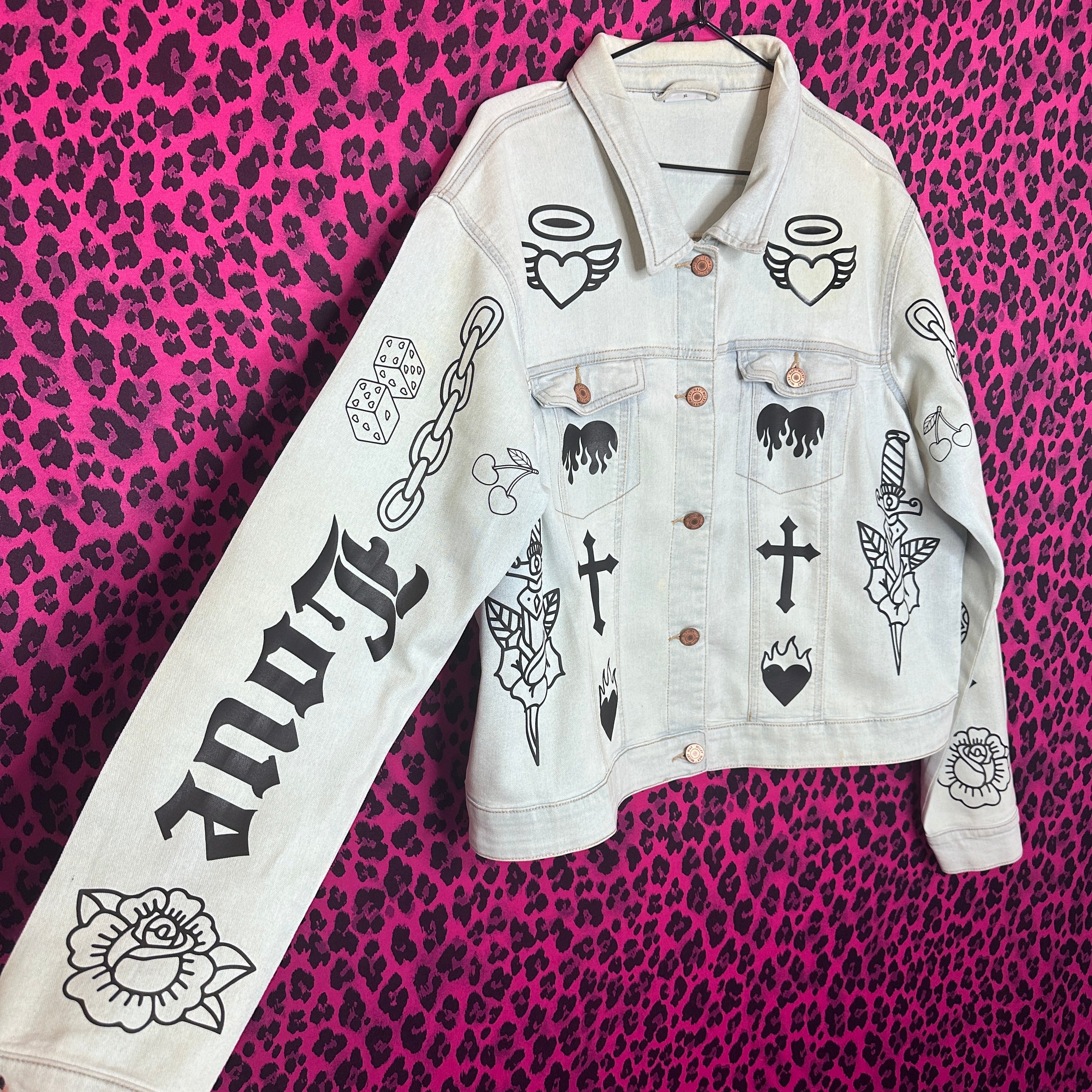 TATTOO FLASH DENIM JACKET SIZE XL 18-20