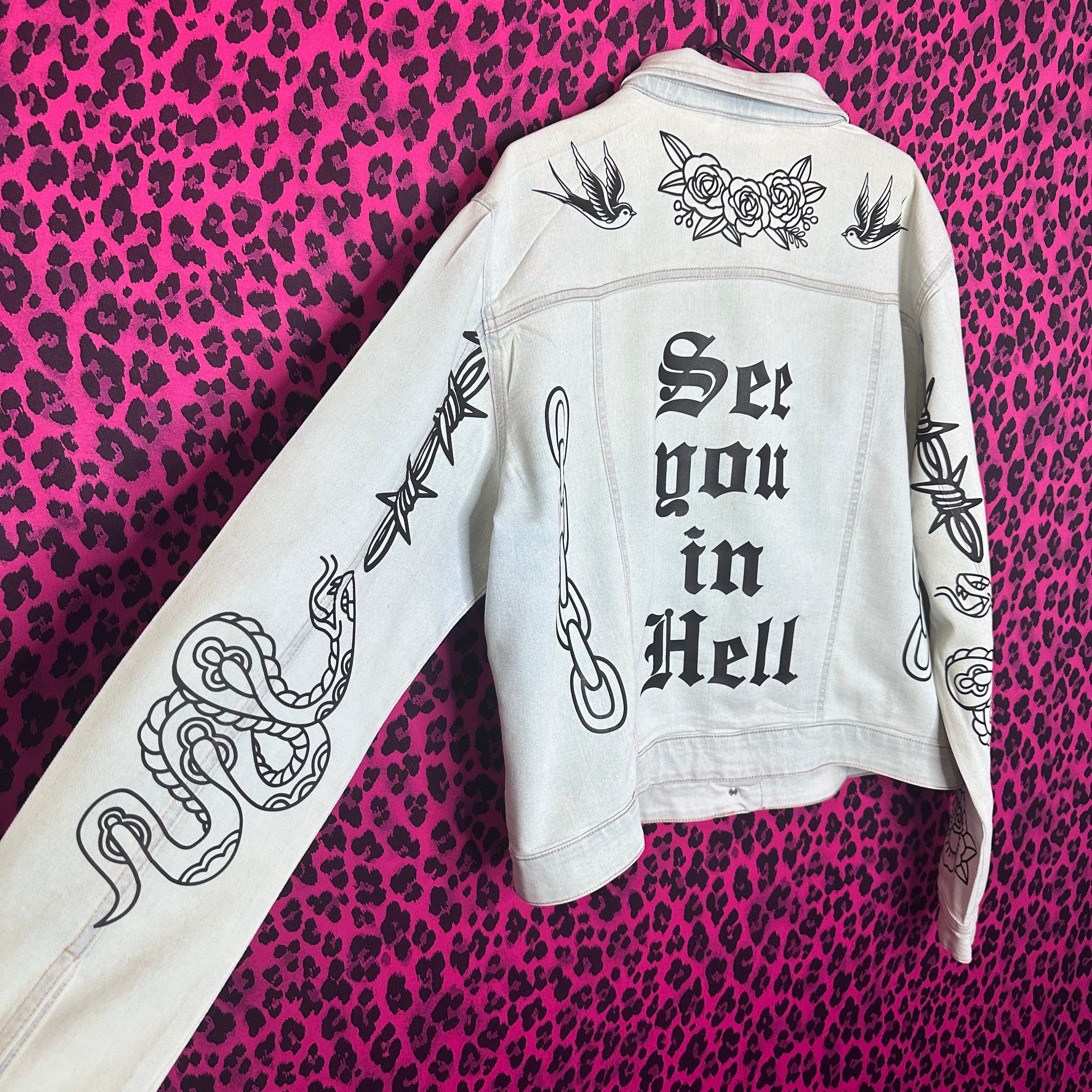 TATTOO FLASH DENIM JACKET SIZE XL 18-20