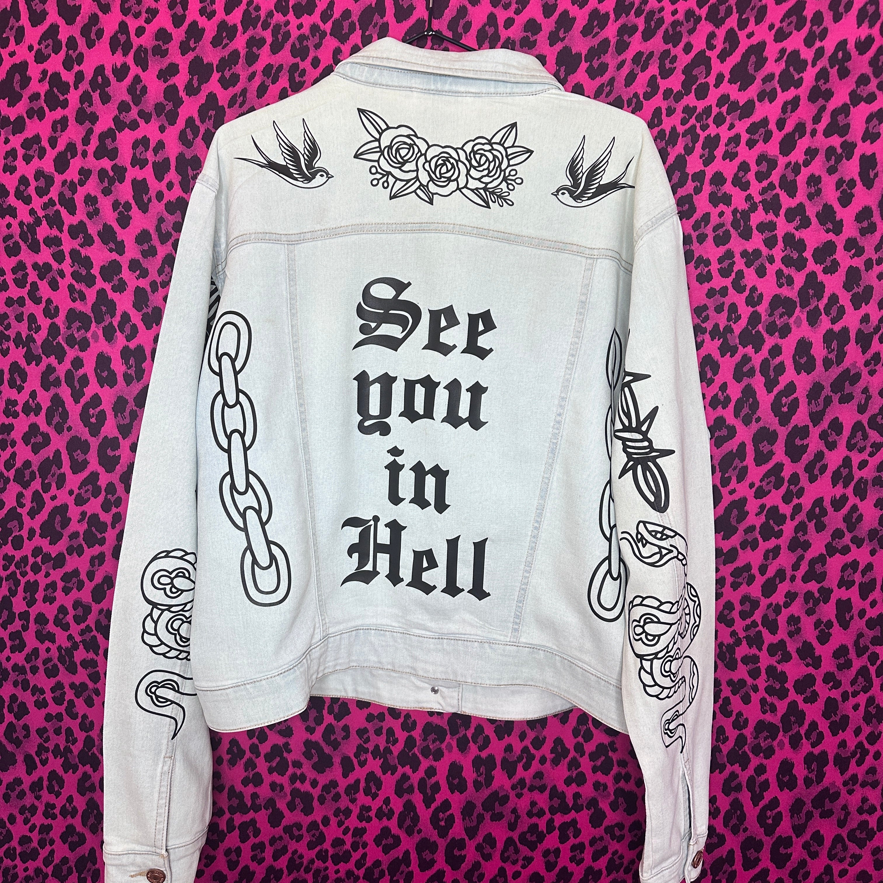TATTOO FLASH DENIM JACKET SIZE XL 18-20