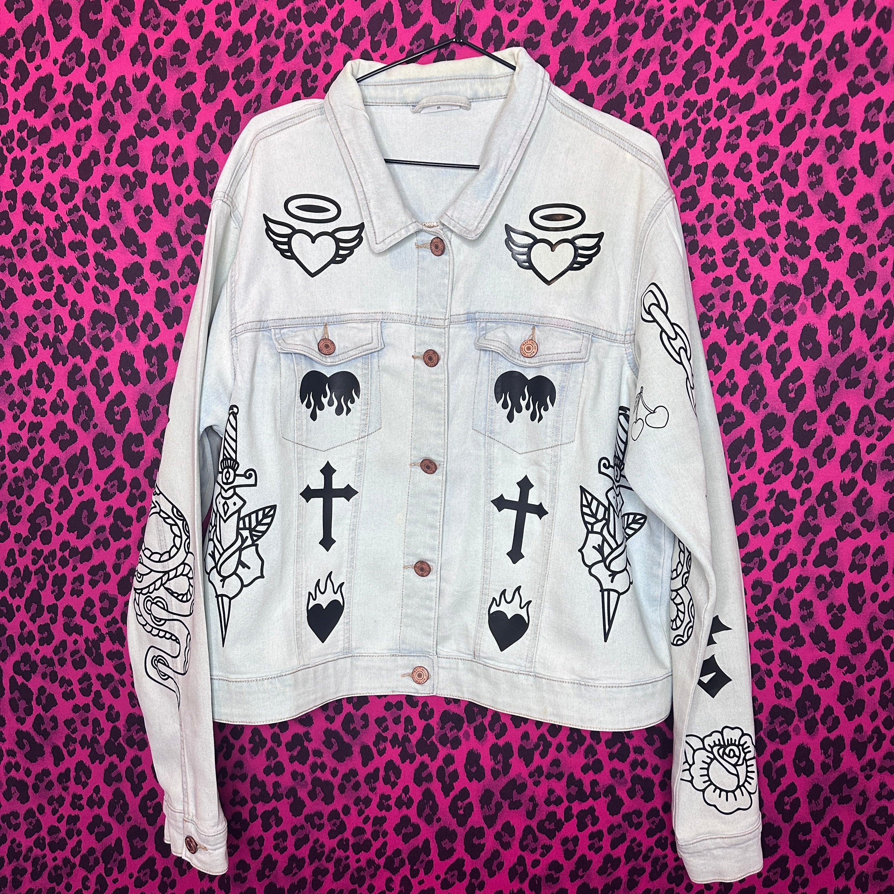 TATTOO FLASH DENIM JACKET SIZE XL 18-20