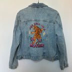 ONE HELL OF A MOTHER DENIM JACKET SIZE 14