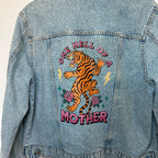 ONE HELL OF A MOTHER DENIM JACKET SIZE 14