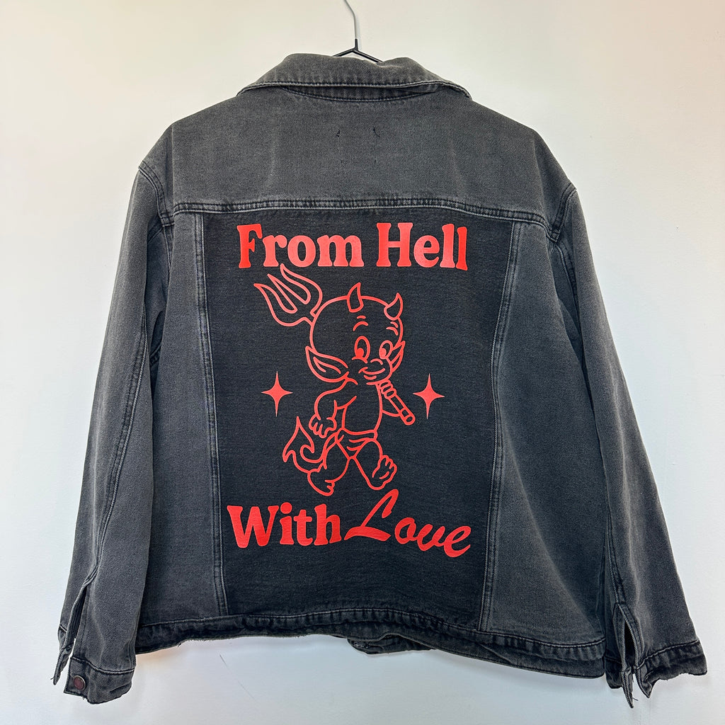 FROM HELL WITH LOVE DENIM JACKET SIZE 18