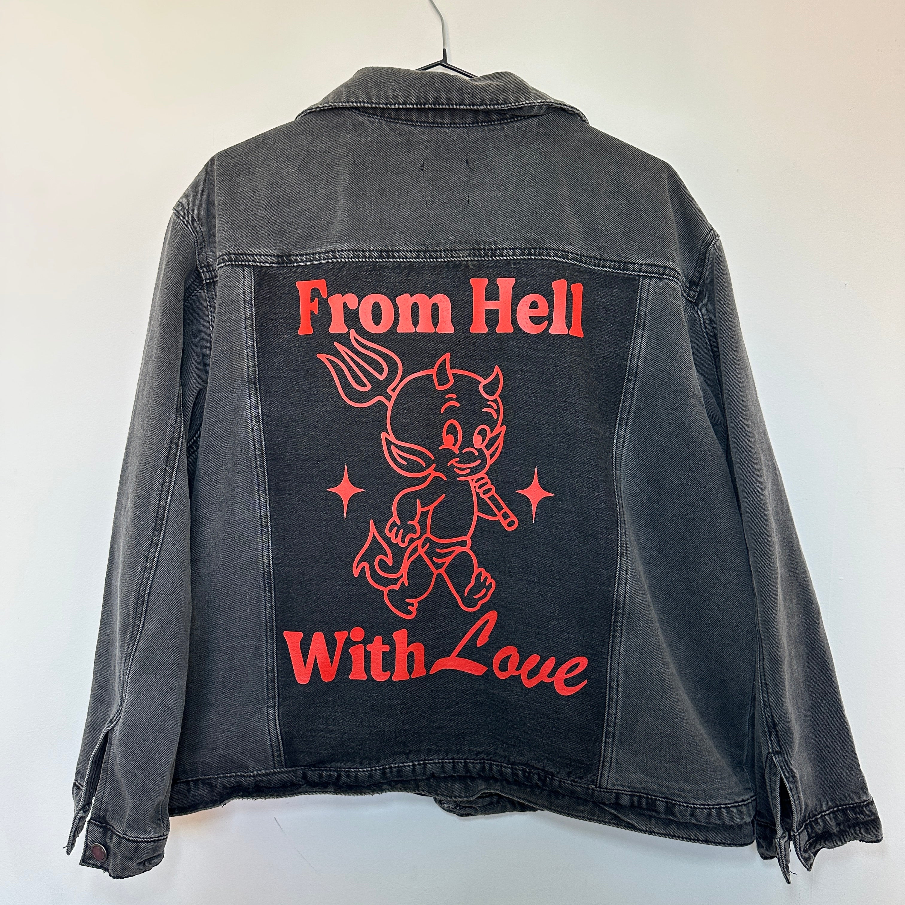 FROM HELL WITH LOVE DENIM JACKET SIZE 18