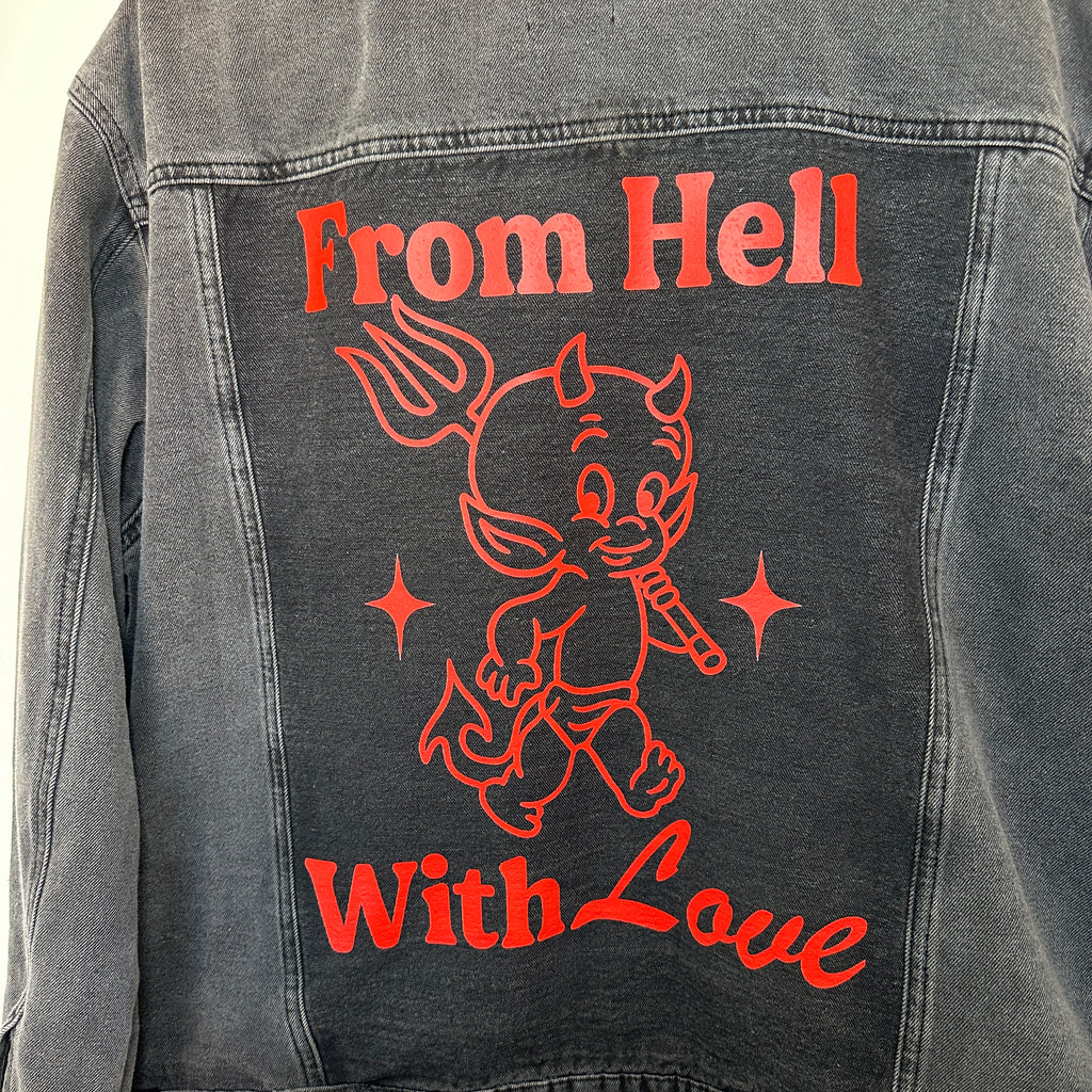 FROM HELL WITH LOVE DENIM JACKET SIZE 18