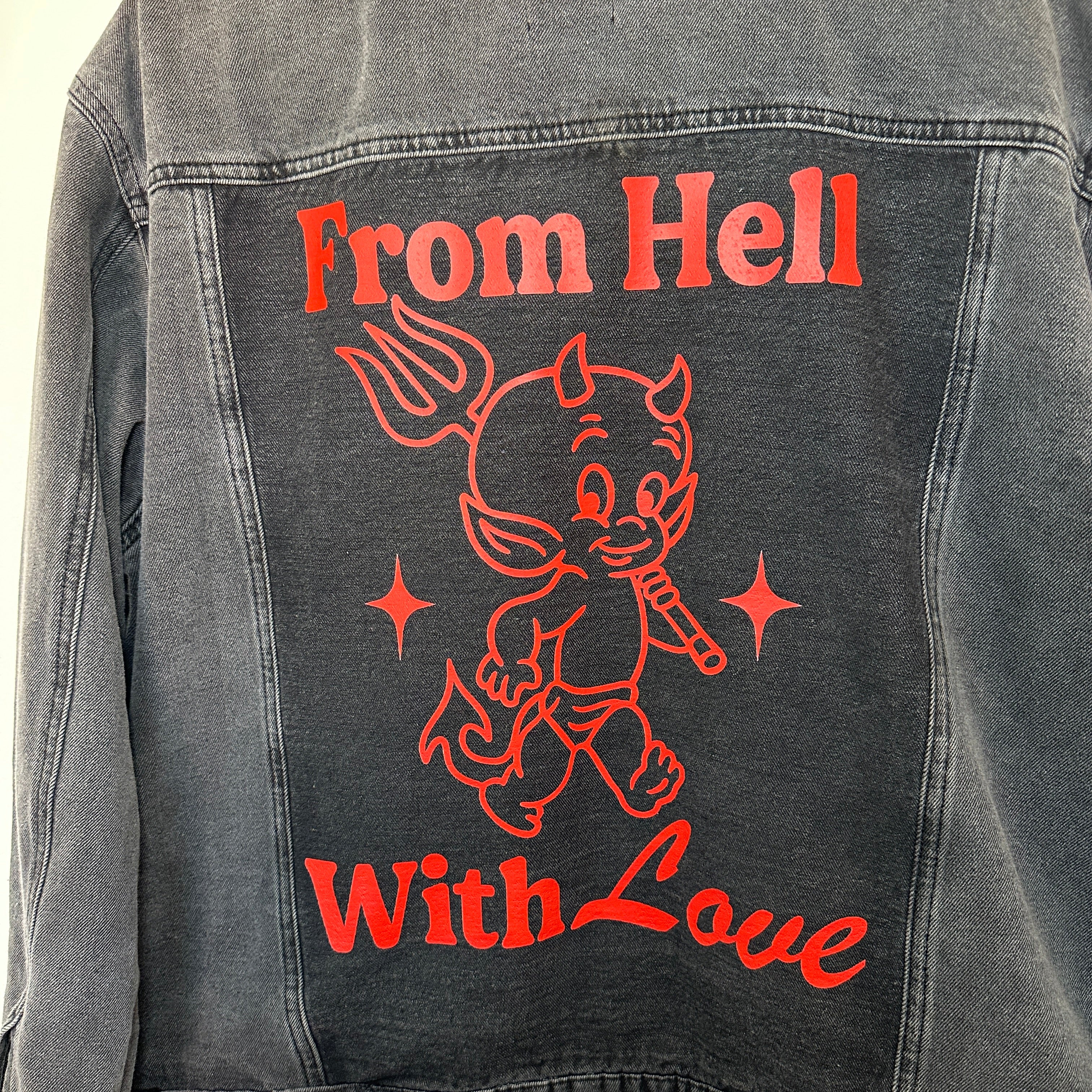 FROM HELL WITH LOVE DENIM JACKET SIZE 18