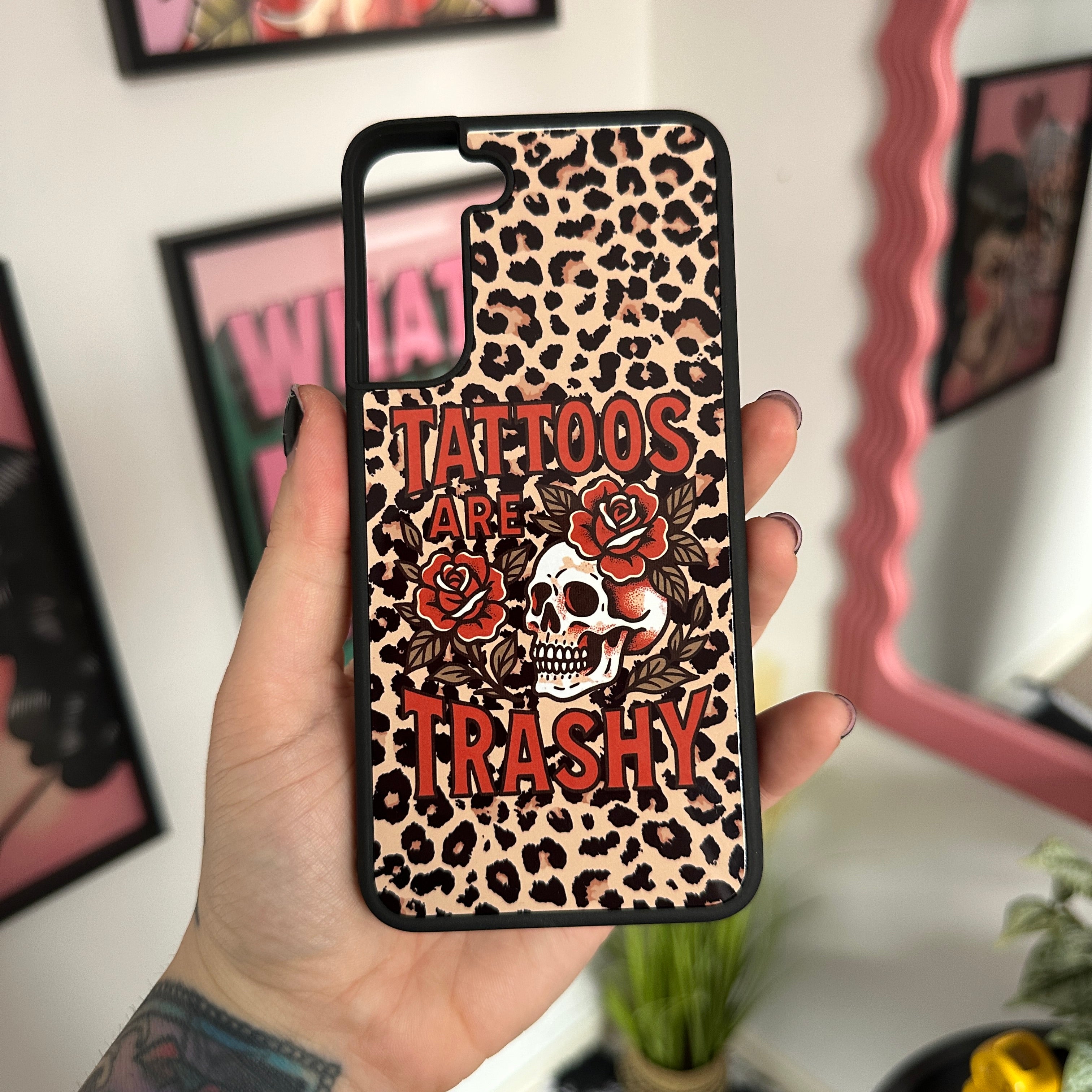 TATTOOS ARE TRASHY LEOPARD PHONE CASE