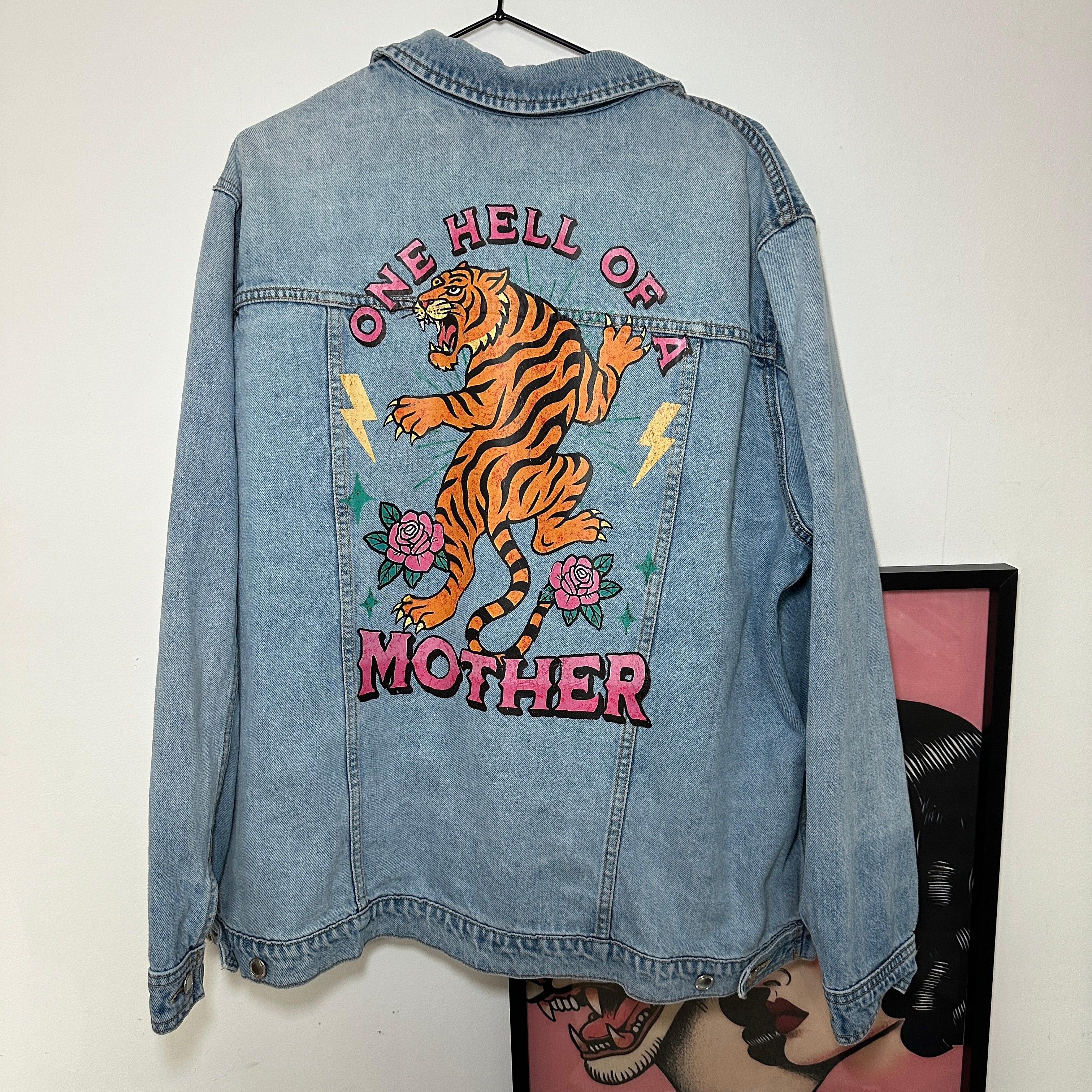 ONE HELL OF A MOTHER DENIM JACKET SIZE 22