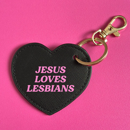 JESUS LOVES LESBIANS HEART KEYRING