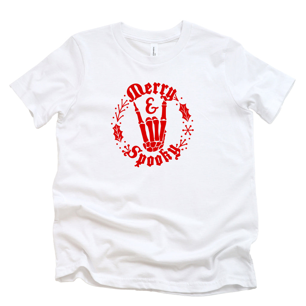 MERRY AND SPOOKY CHRISTMAS KIDS T-SHIRT