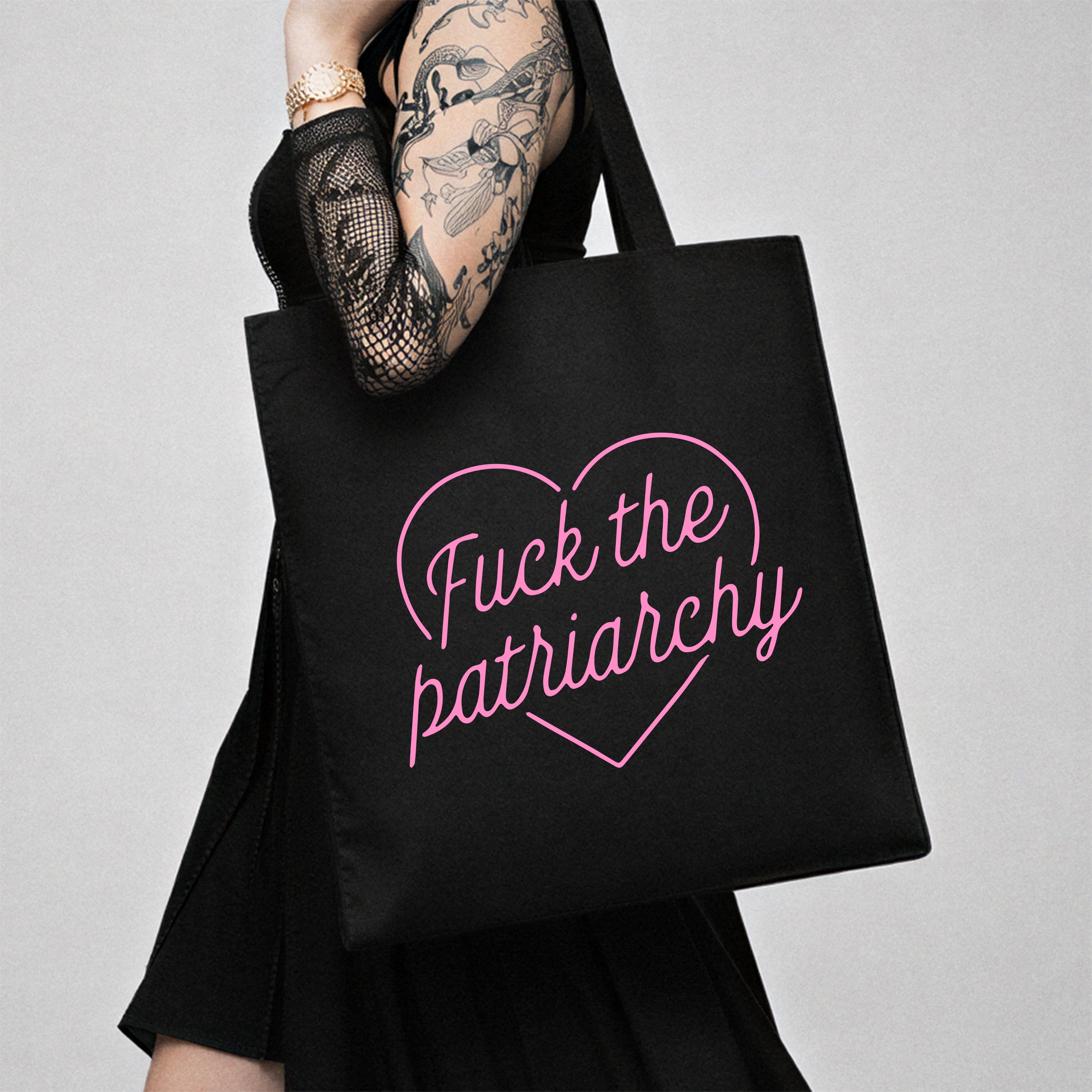 FUCK THE PATRIARCHY HEART TOTE BAG