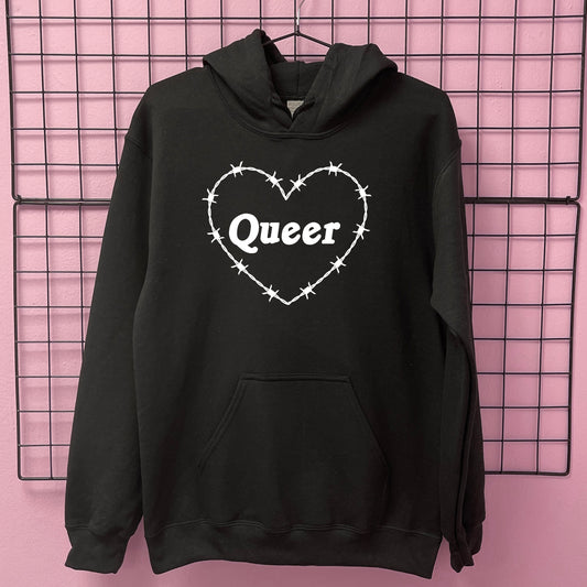 QUEER BARBED WIRE HEART HOODIE