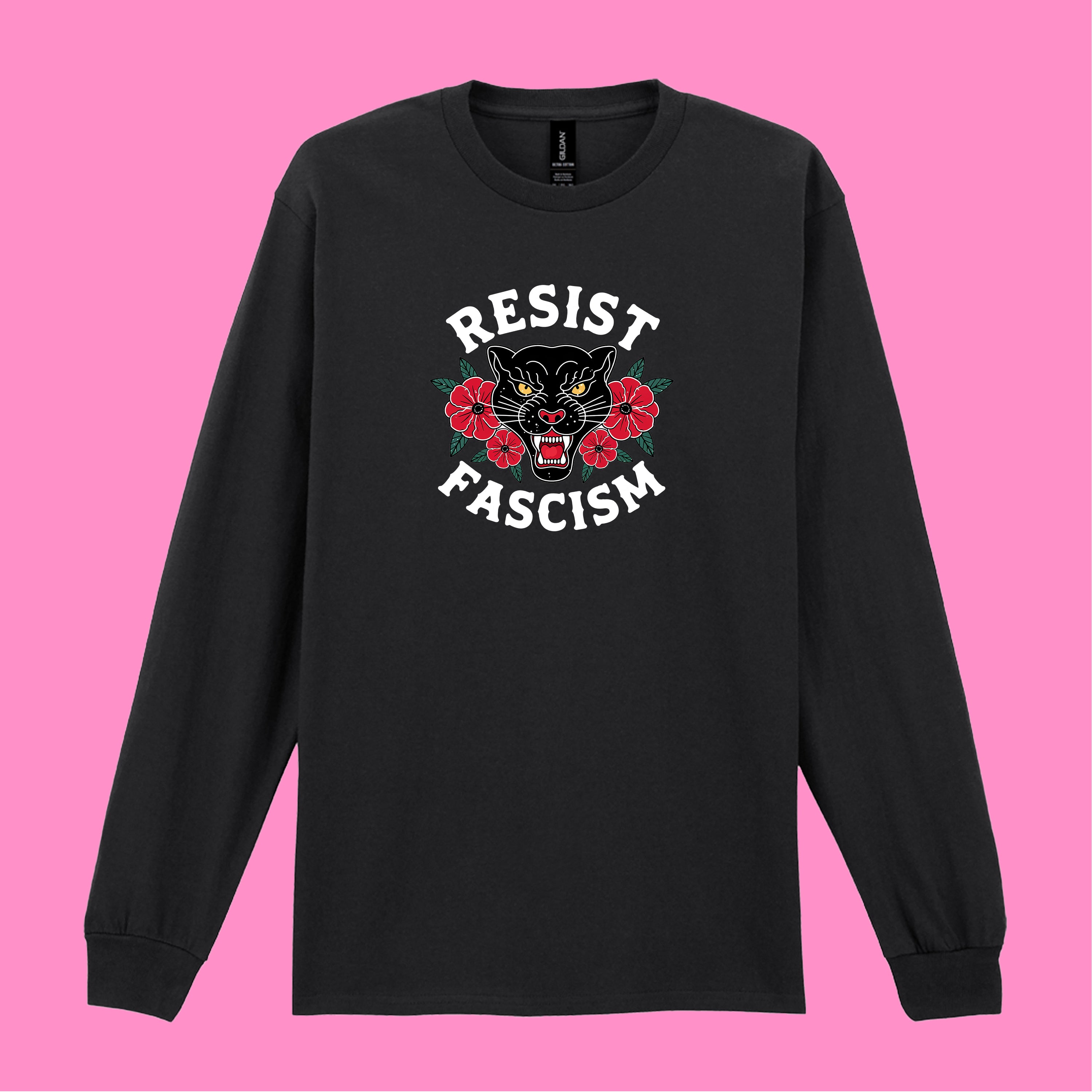 RESIST FASCISM PANTHER LONG SLEEVED T-SHIRT