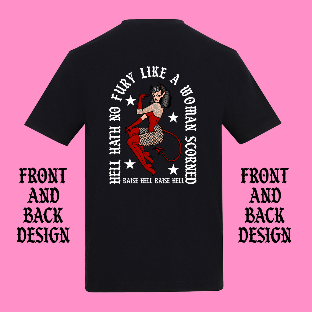 WOMAN SCORNED FRONT AND BACK T-SHIRT