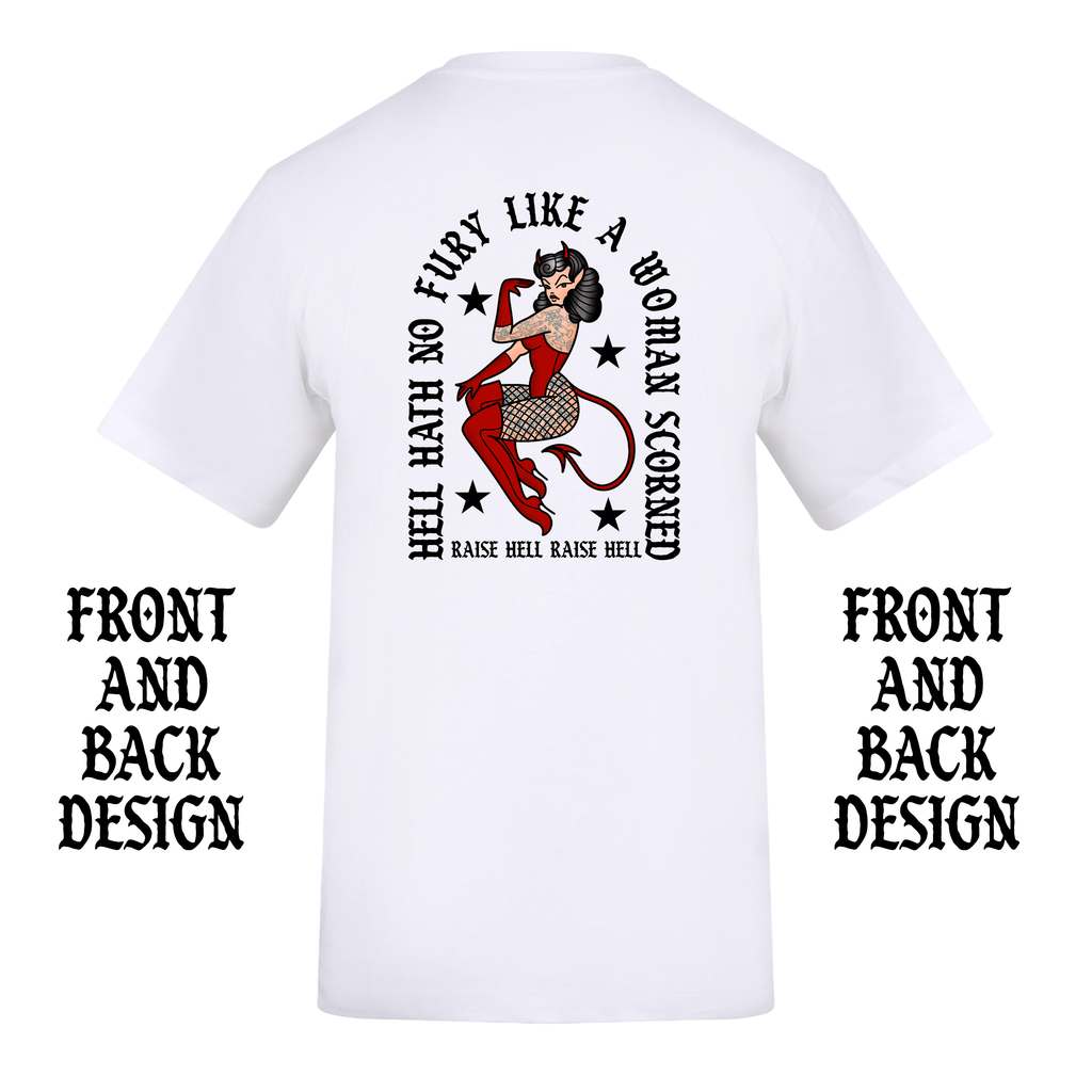 WOMAN SCORNED FRONT AND BACK T-SHIRT