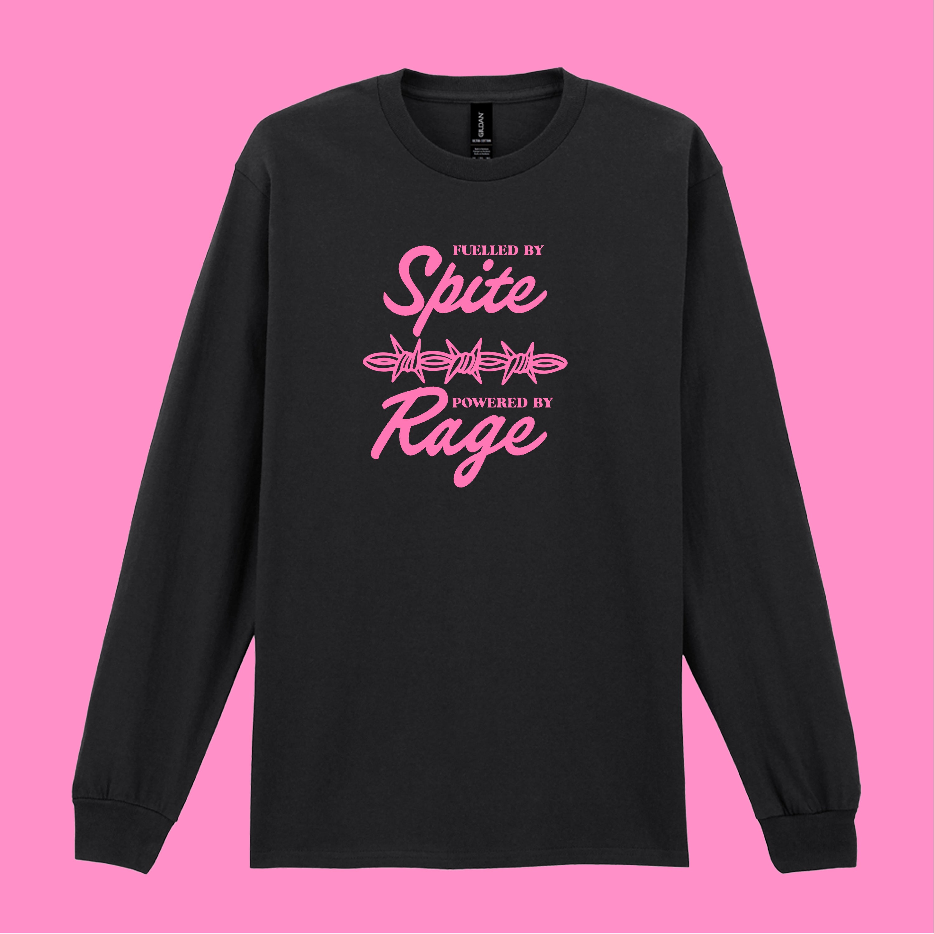 FUELLED BY SPITE POWERED BY RAGE BARBED WIRE LONG SLEEVED T-SHIRT