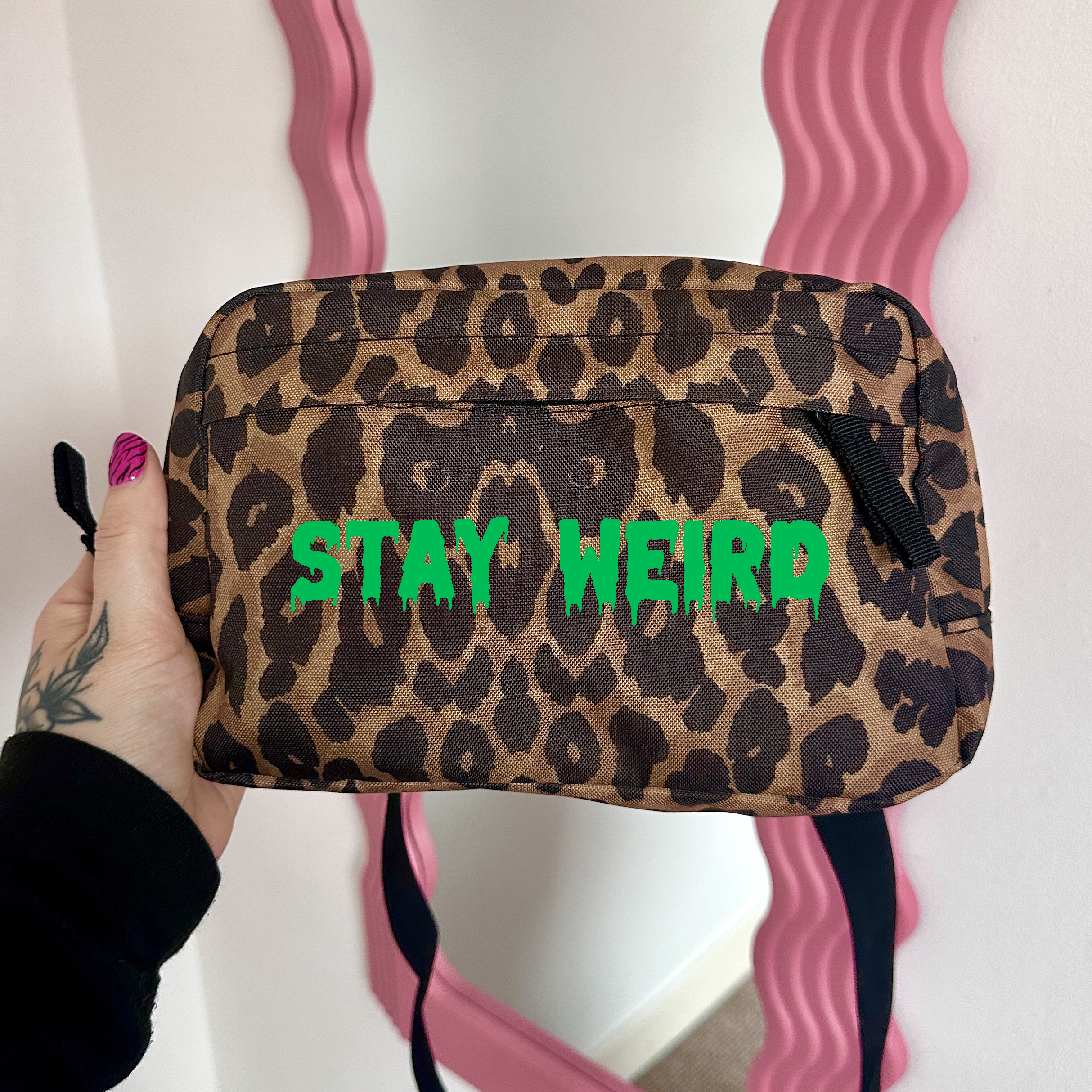 STAY WEIRD LEOPARD CROSS BODY BAG