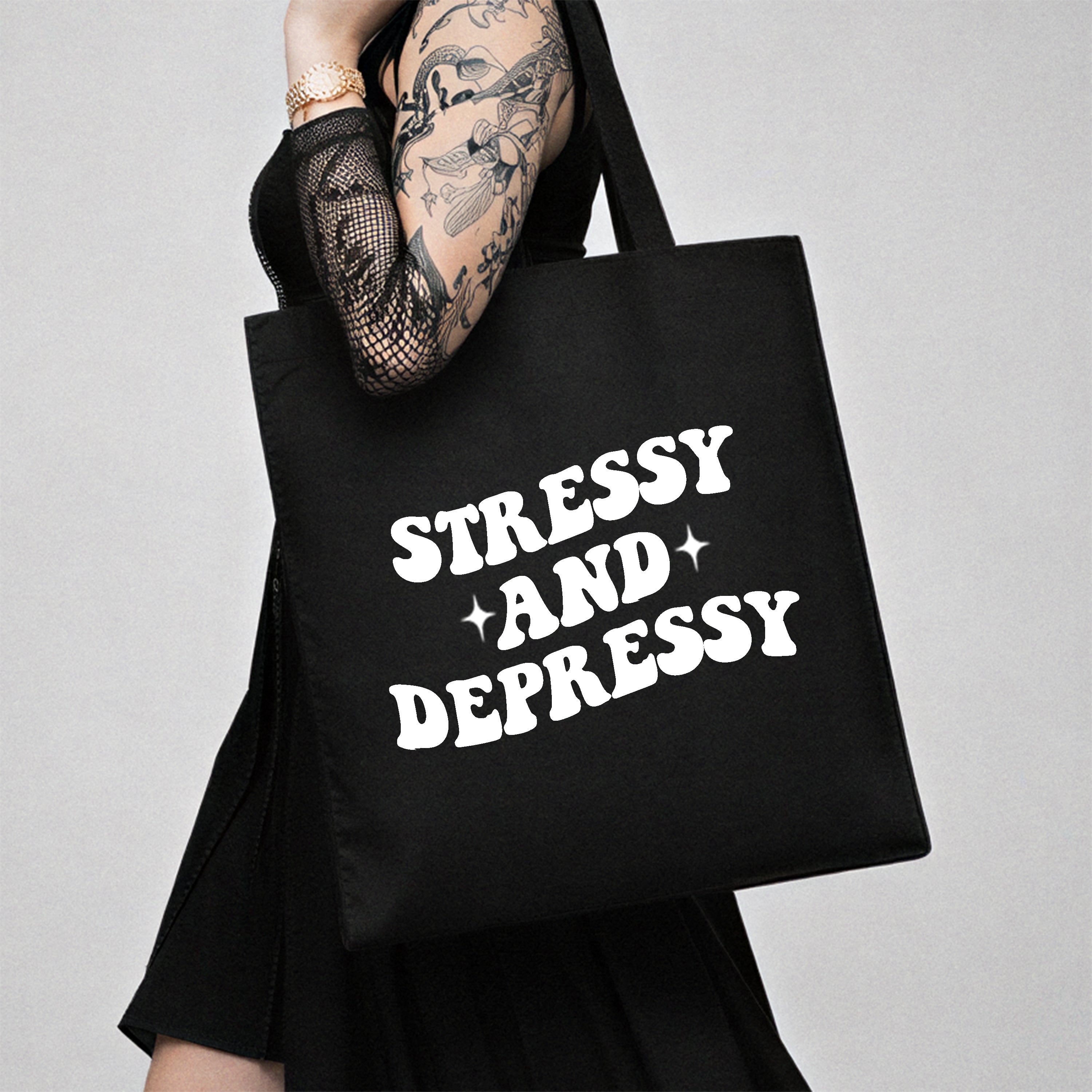 STRESSY AND DEPRESSY TOTE BAG