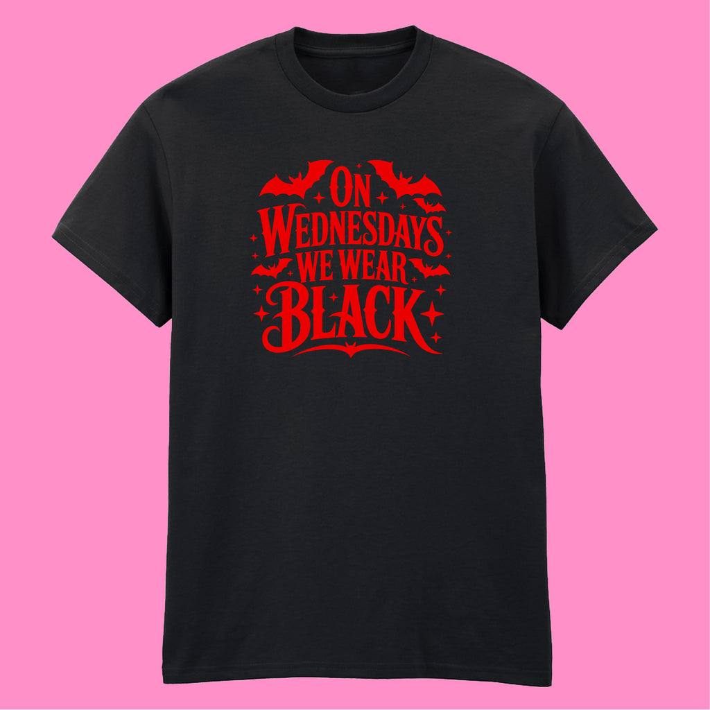 ON WEDNESDAYS WE WEAR BLACK T-SHIRT